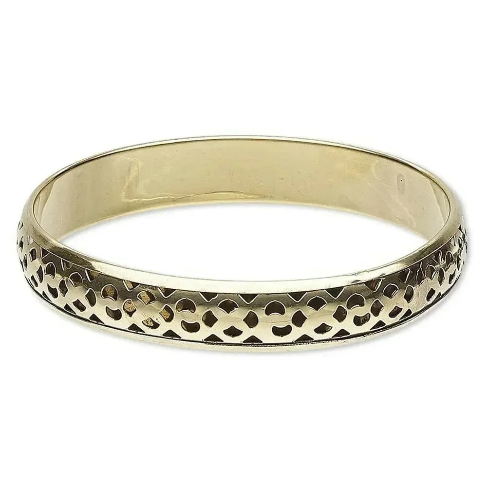 Fancy Carved Cutout 12mm Wide Solid India Brass Bangle Bracelet